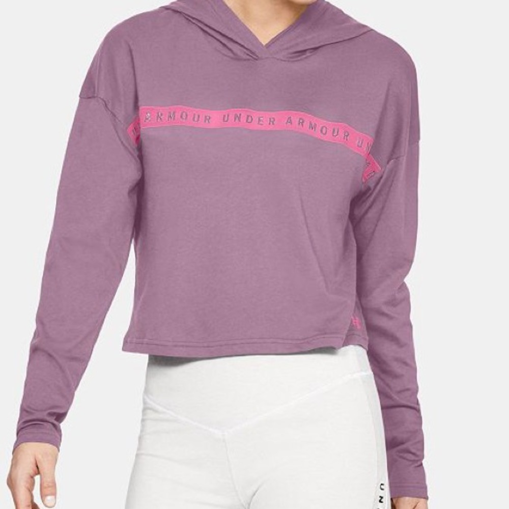 Under Armour Logo Taped Cropped Mauve Hoodie Size XS